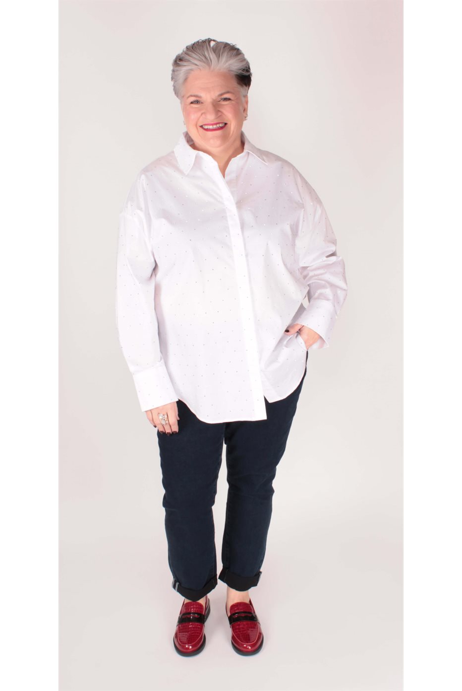 Blouse blanche en coton extensible avec strass